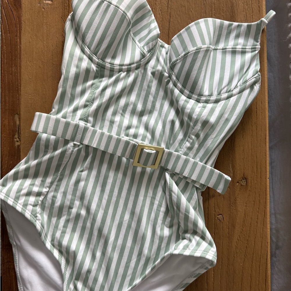 WeWoreWhat Green and White Striped One Piece